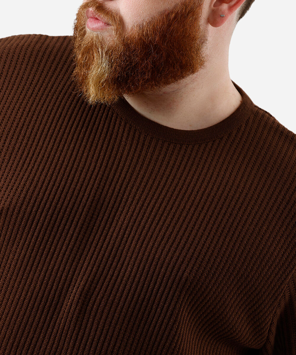 camiseta masculina de tricot texturizada plus size marrom