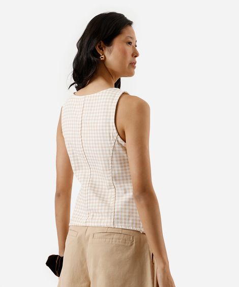 colete feminino de sarja xadrez off white