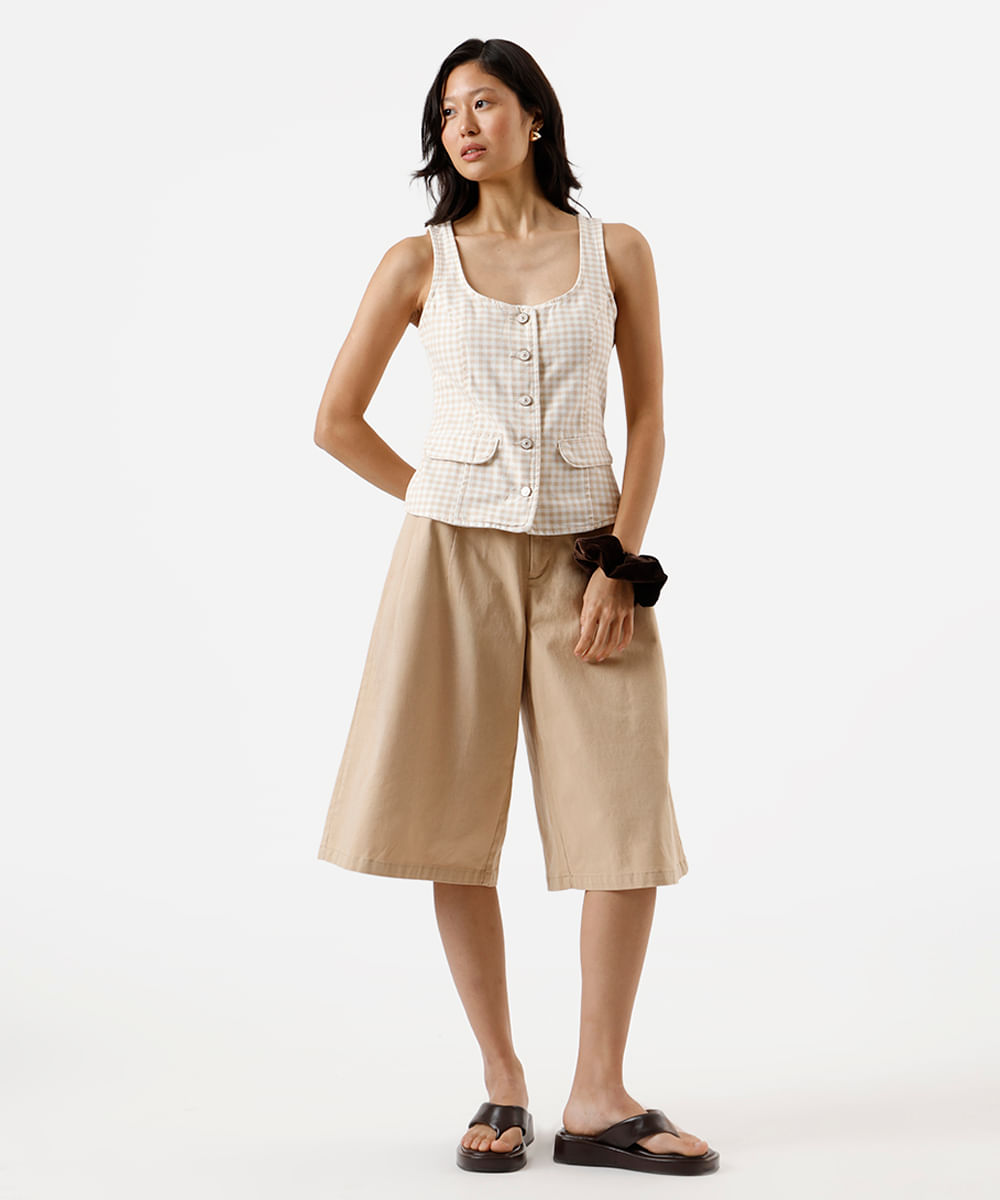 colete feminino de sarja xadrez off white