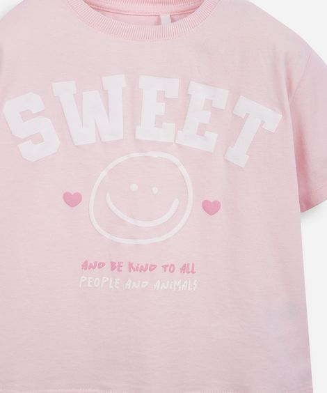conjunto curto infantil de algodão estampado rosa