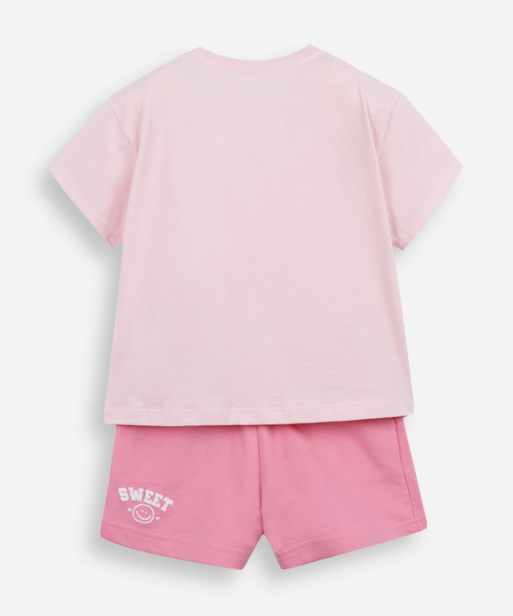 conjunto curto infantil de algodão estampado rosa