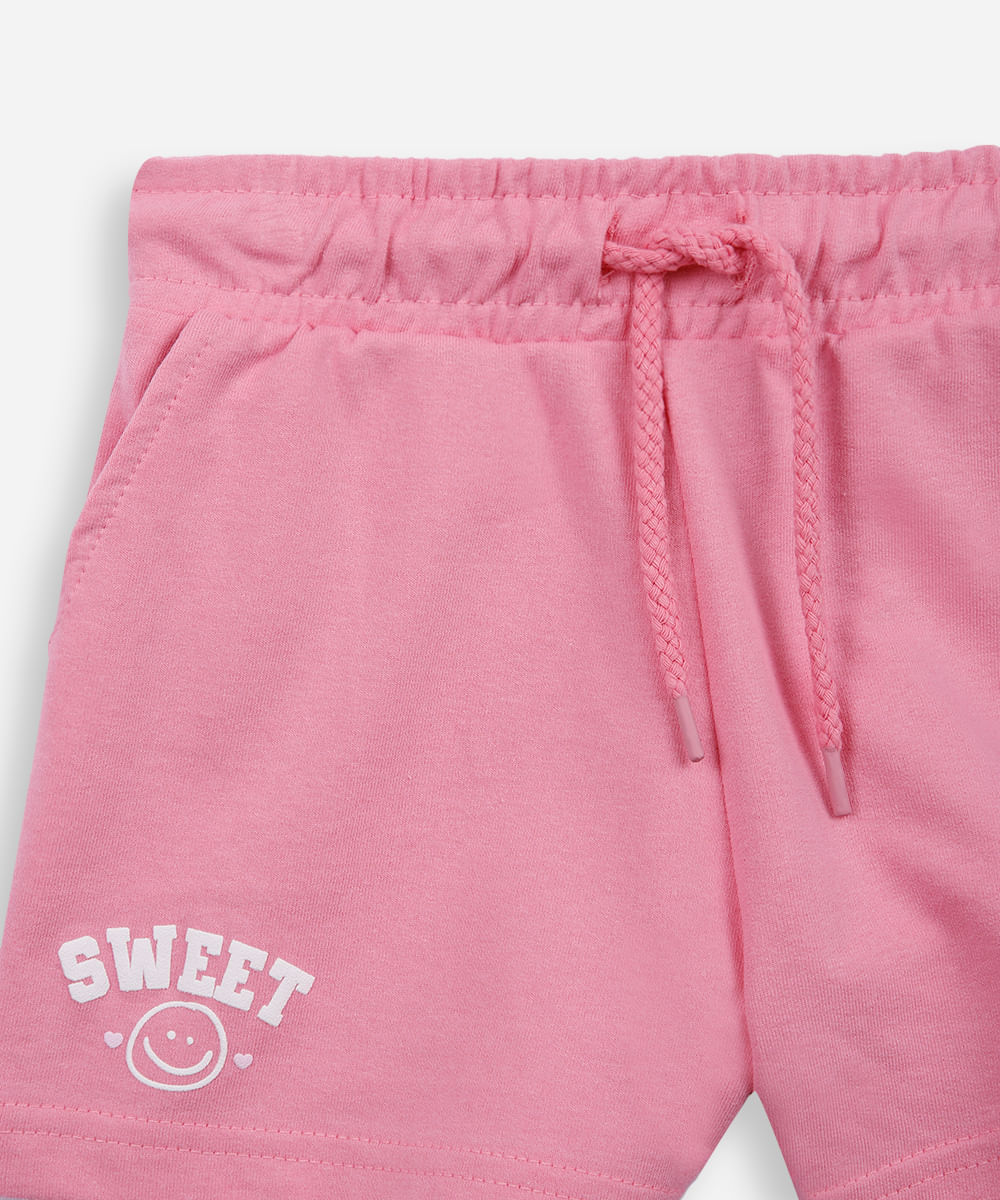 conjunto curto infantil de algodão estampado rosa