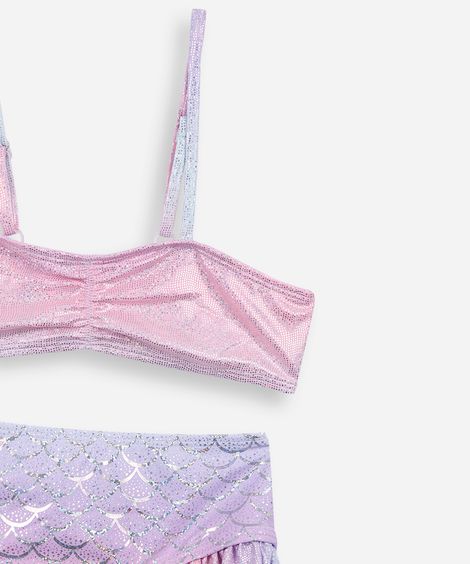 biquíni infantil com babados holográfico lilás