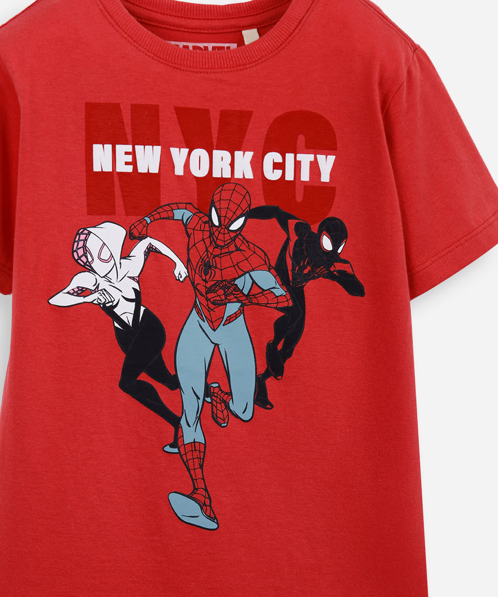 camiseta infantil de algodão homem aranha vermelha