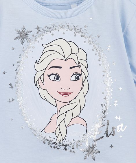 blusa infantil de algodão manga bufante frozen azul