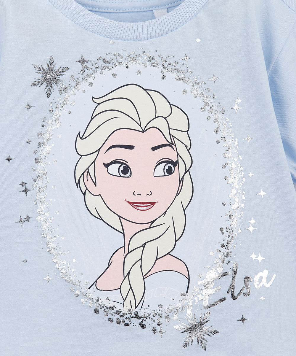 blusa infantil de algodão manga bufante frozen azul
