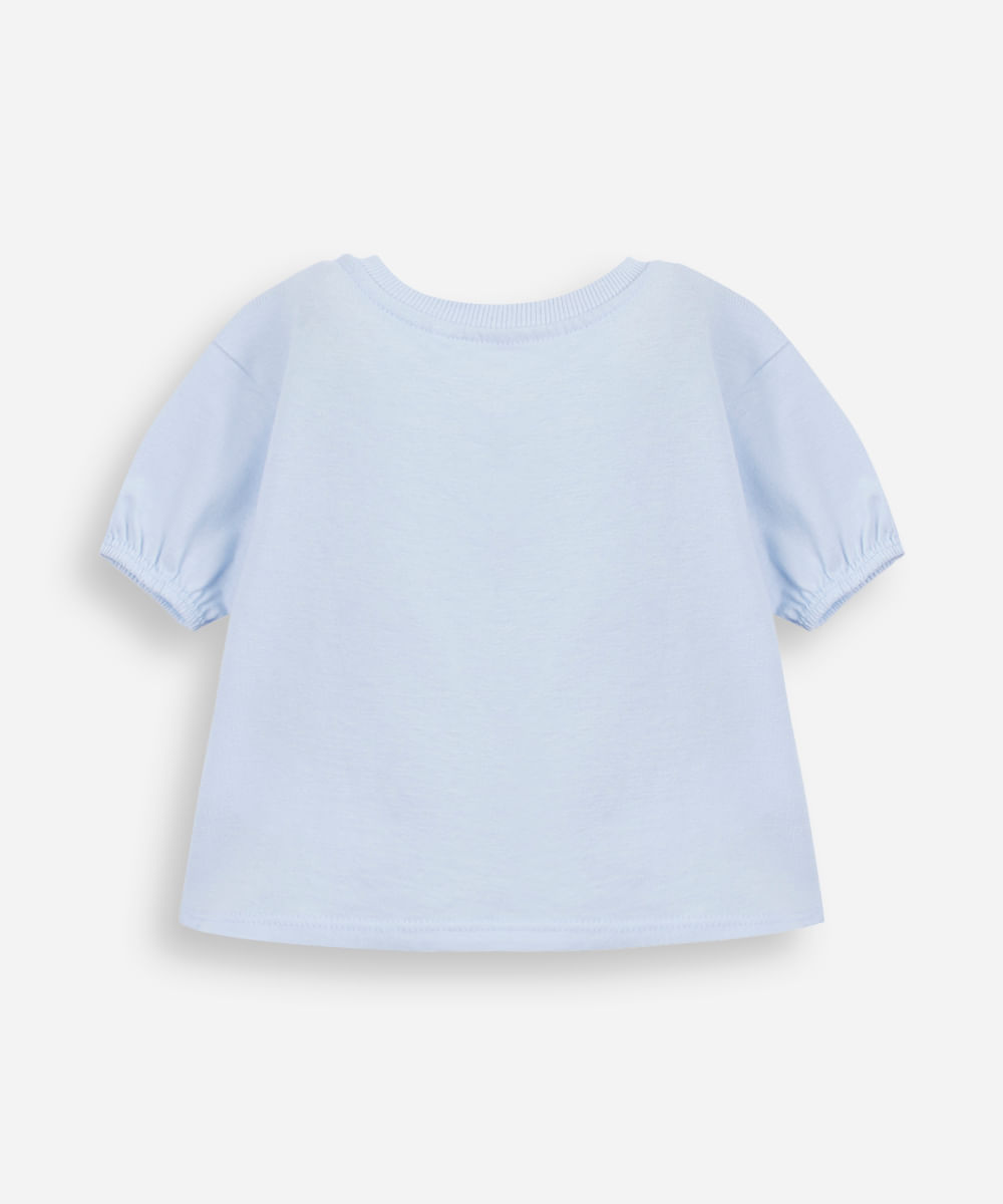 blusa infantil de algodão manga bufante frozen azul
