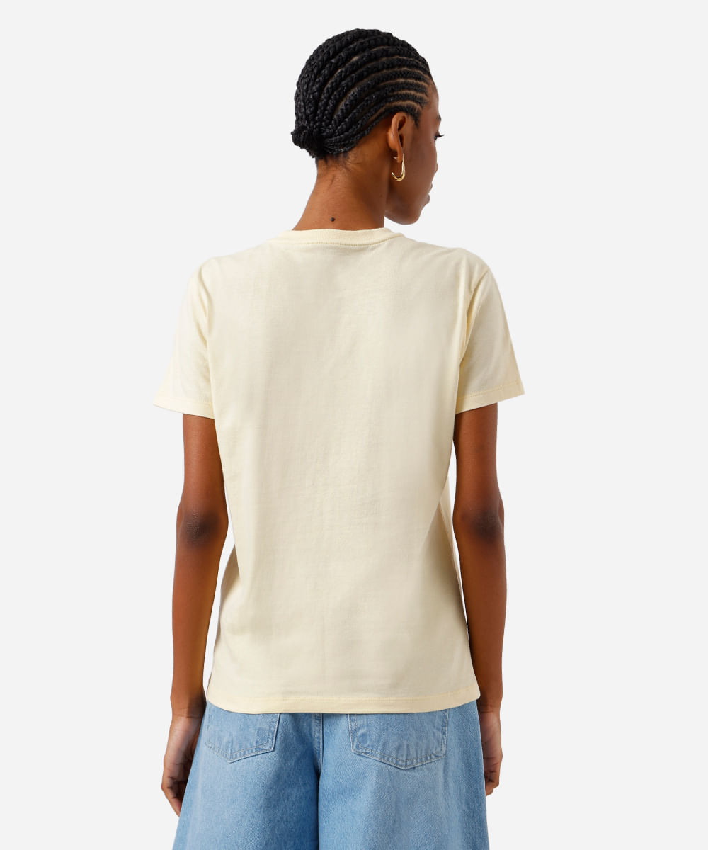 camiseta feminina de algodão estampada amarela