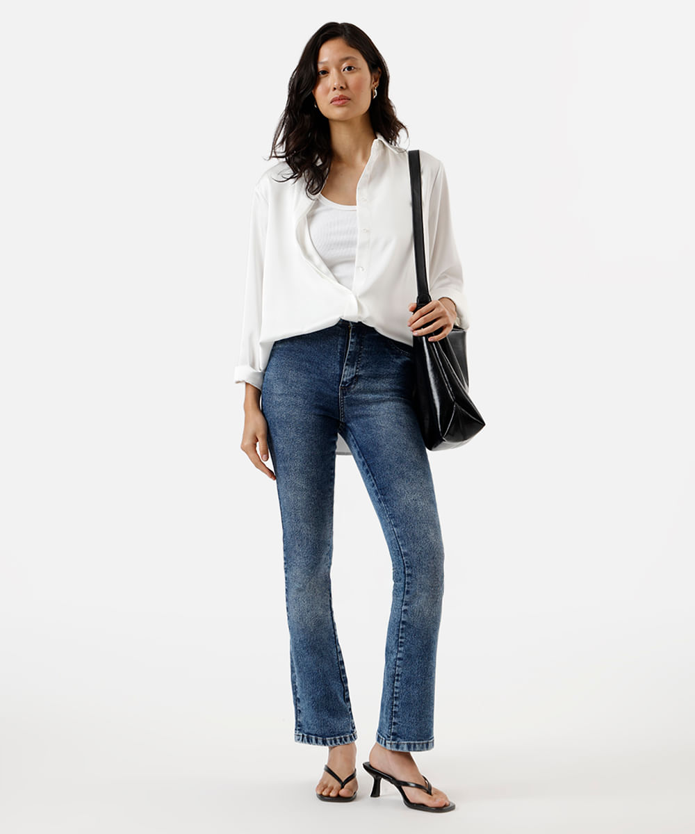 calça boot cut feminina jeans sawary azul