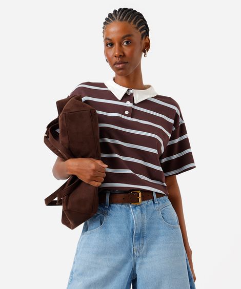 polo boxer feminina com viscose listrada marrom