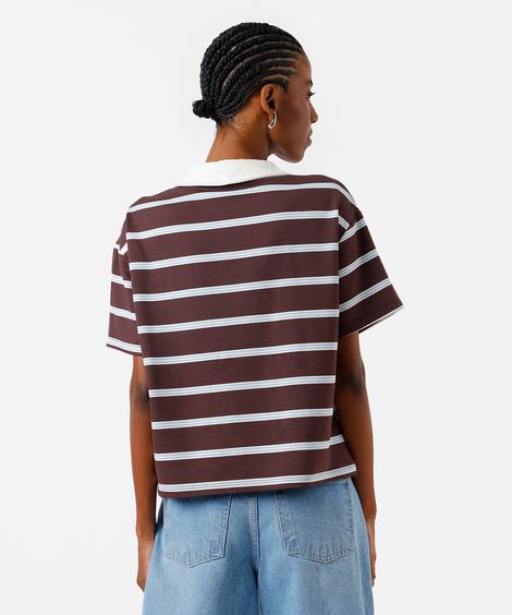 polo boxer feminina com viscose listrada marrom