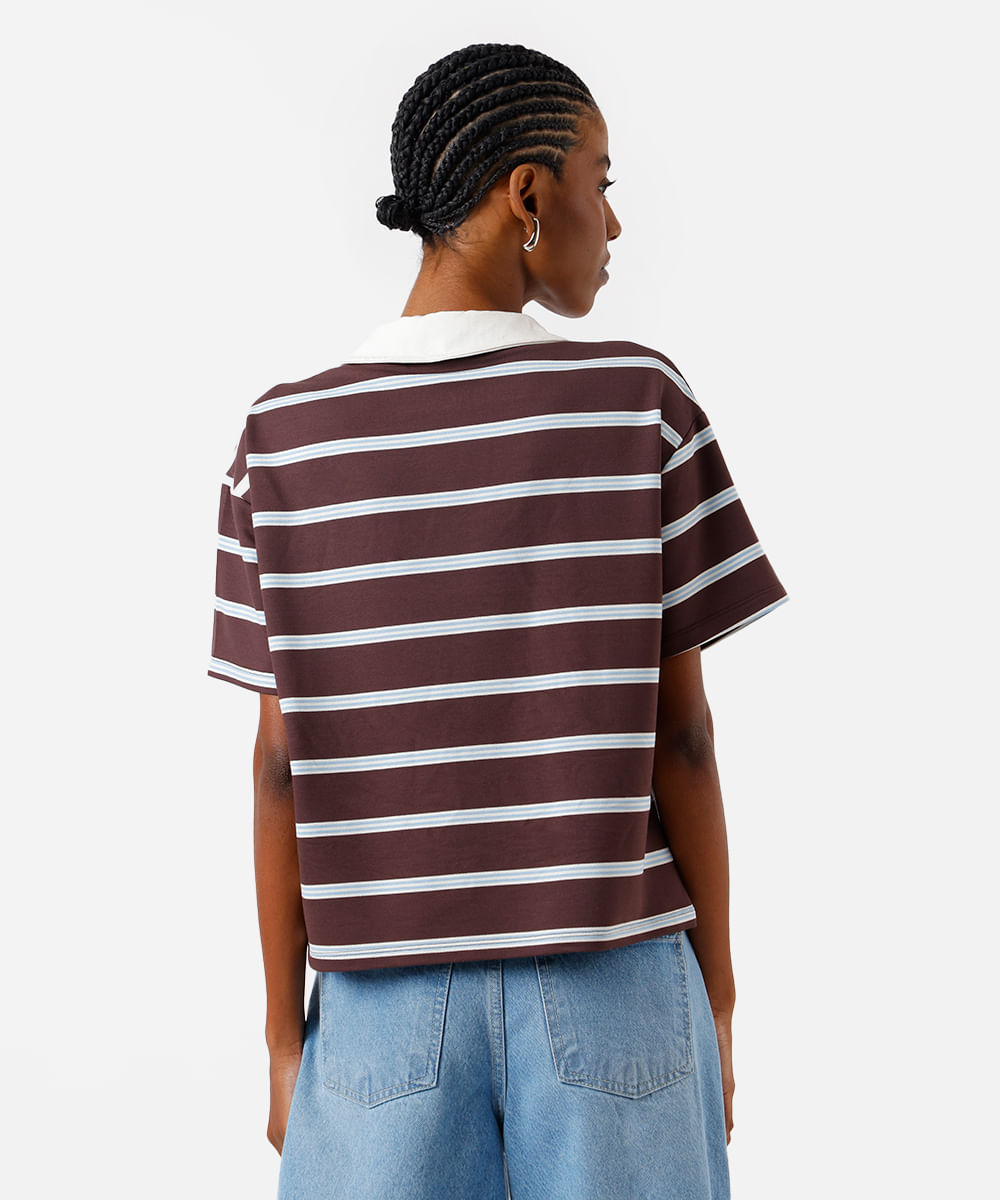 polo boxer feminina com viscose listrada marrom