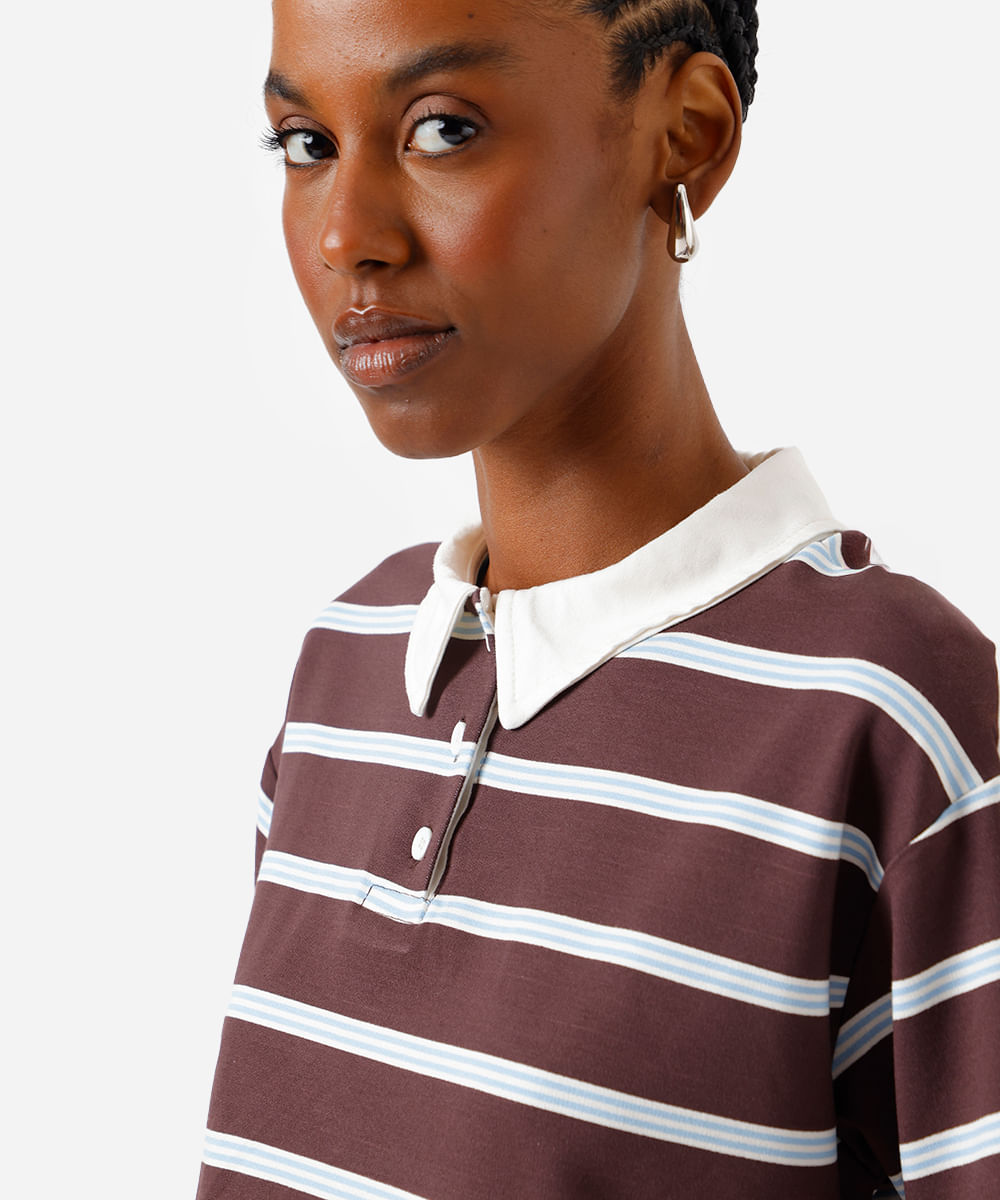 polo boxer feminina com viscose listrada marrom