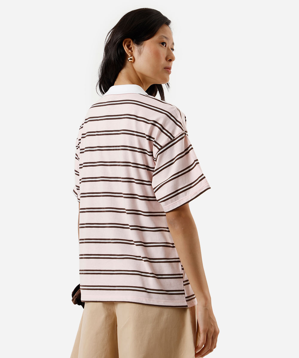 polo feminina com algodão listrada hello kitty rosa