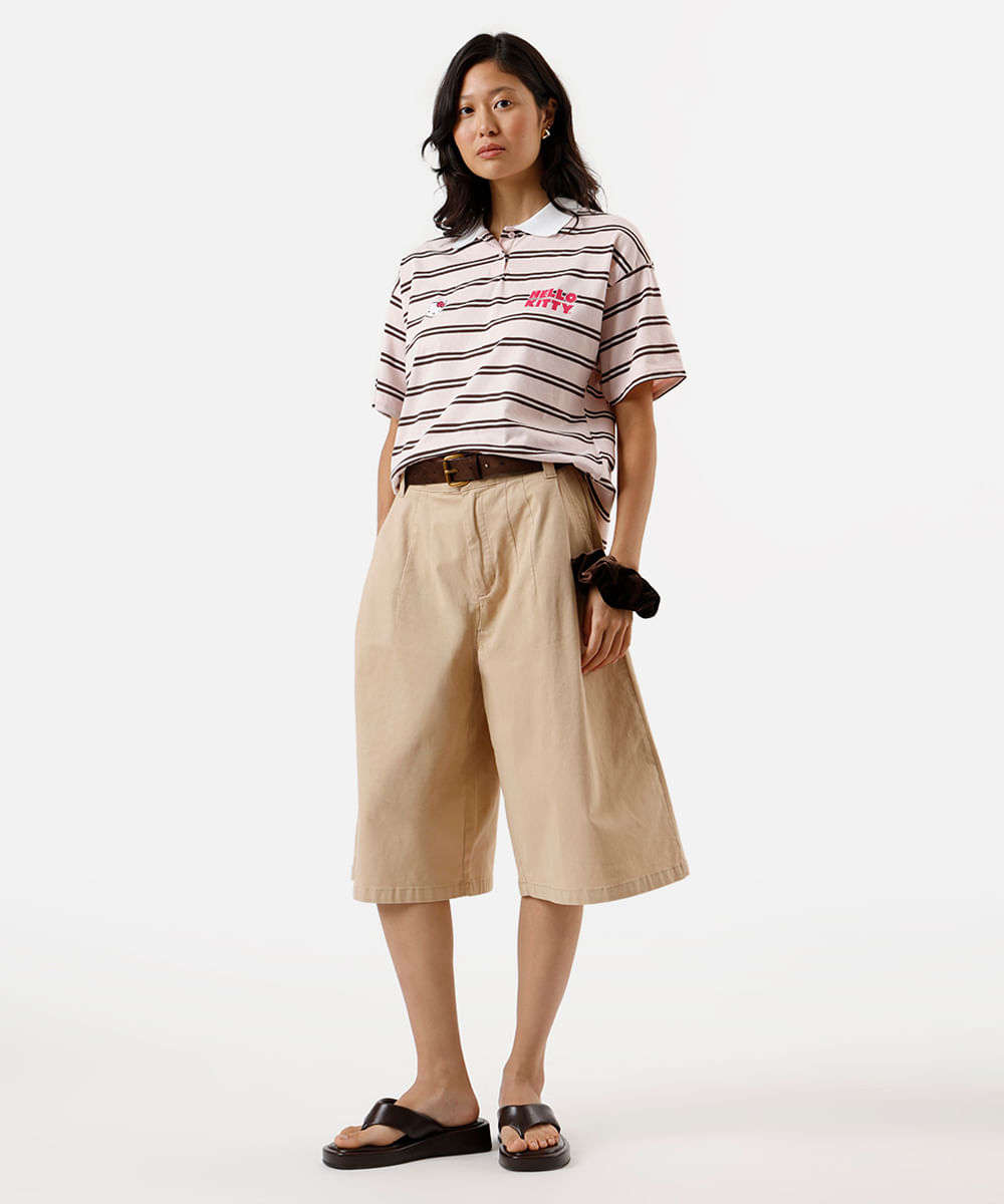 polo feminina com algodão listrada hello kitty rosa