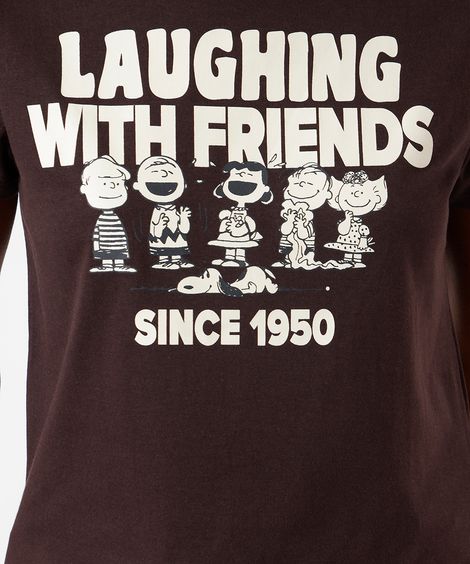 camiseta feminina de algodão snoopy e amigos marrom