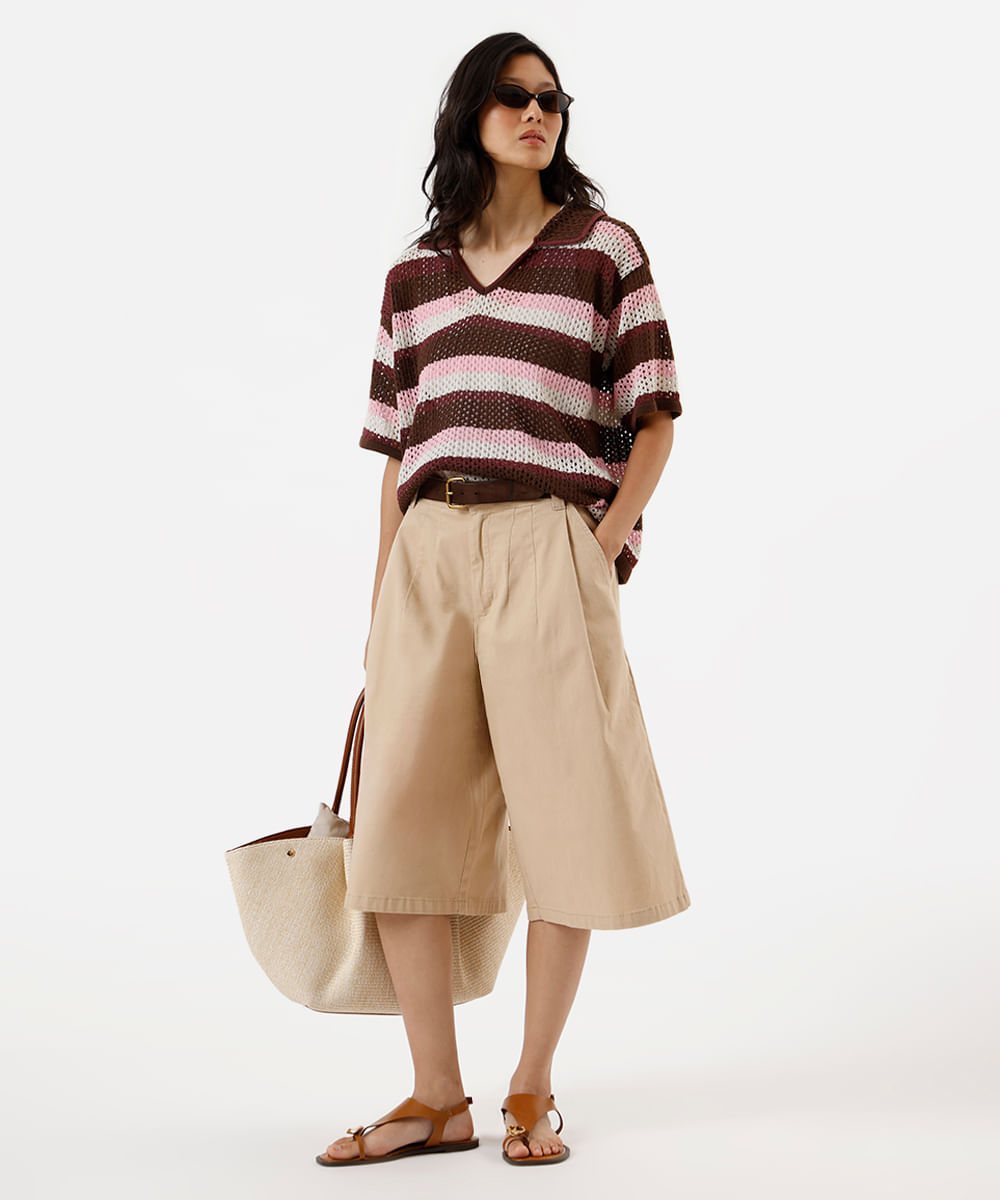 polo feminina de tricot listrada colorida
