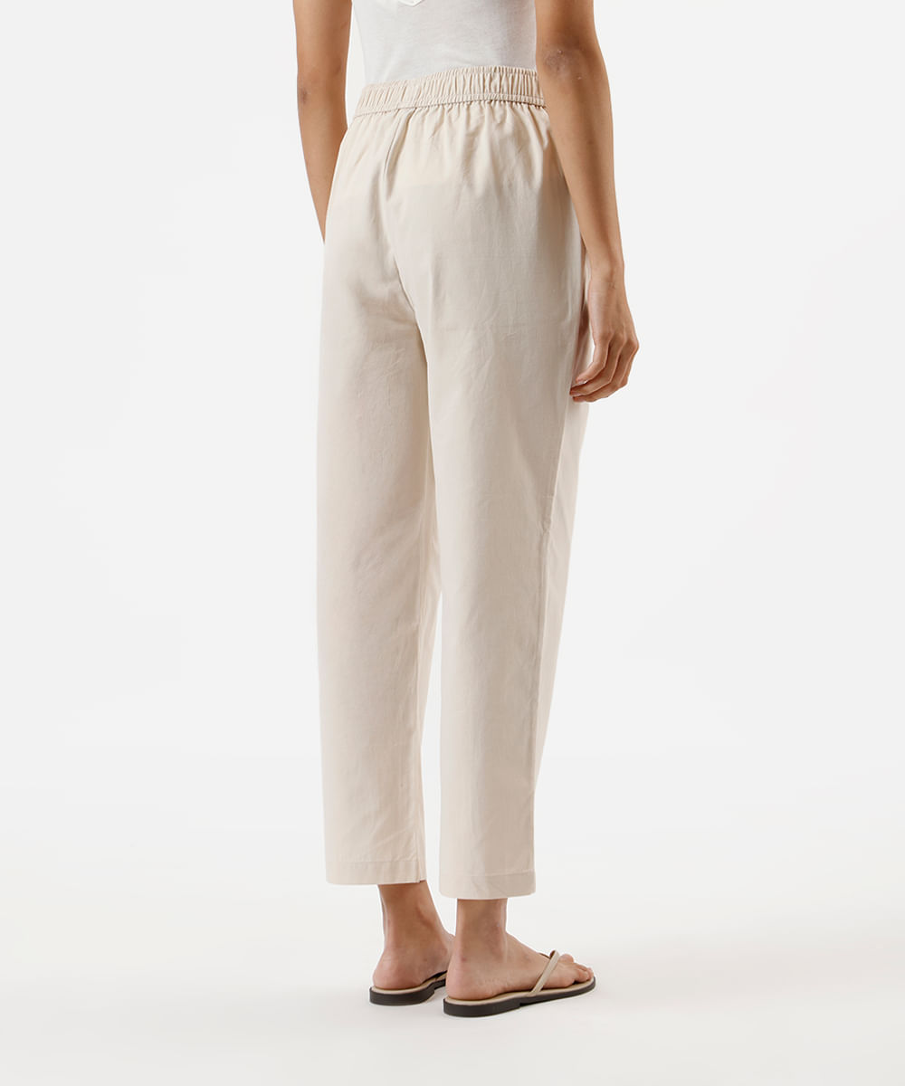 calça reta básica feminina de algodão bege