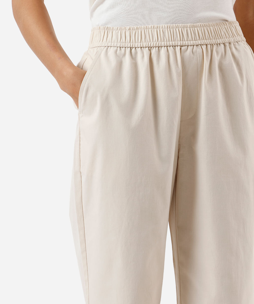 calça reta básica feminina de algodão bege