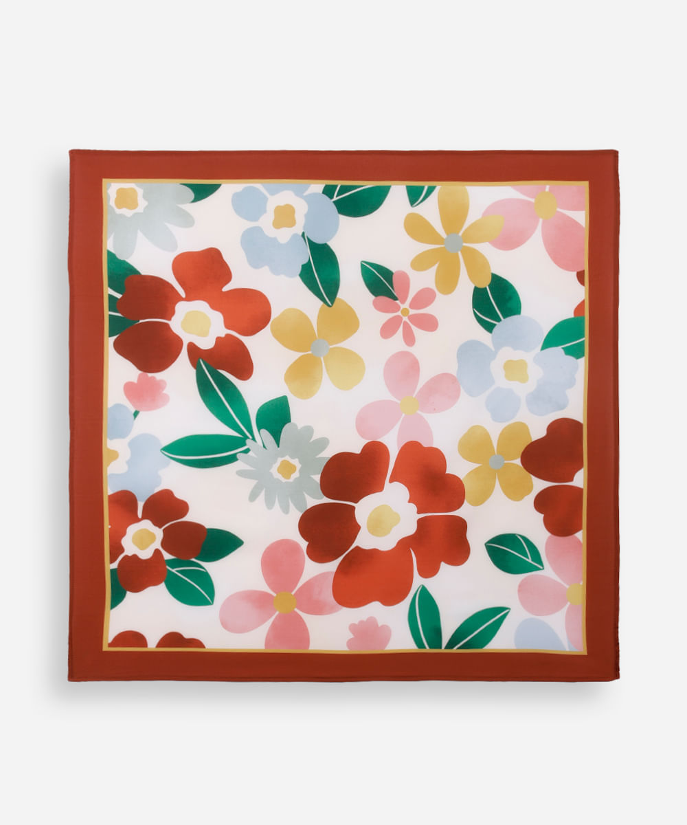 lenço quadrado floral acetinado colorido