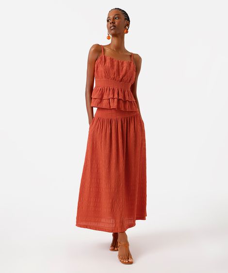 saia midi feminina texturizada laranja