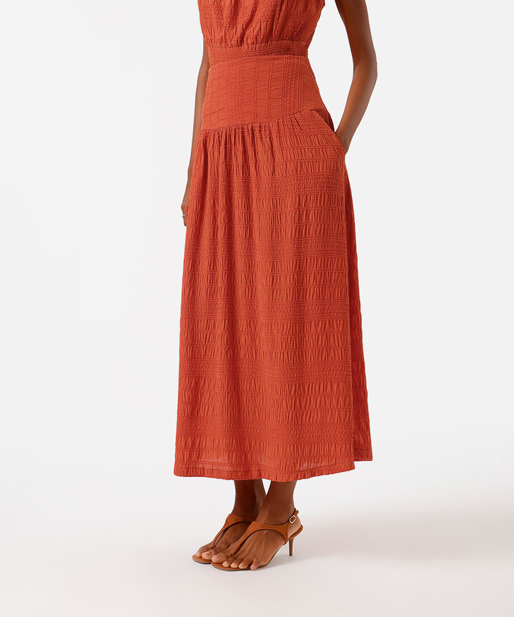 saia midi feminina texturizada laranja