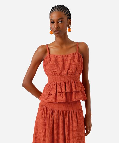 blusa peplum feminina com viscose texturizada laranja