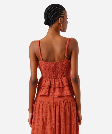 blusa peplum feminina com viscose texturizada laranja