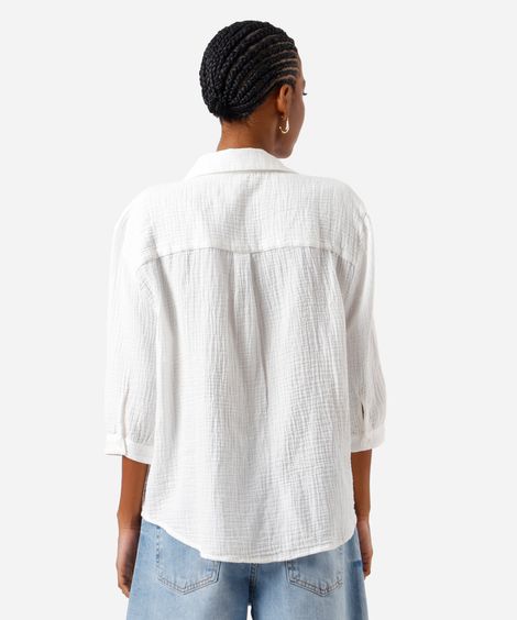 camisa feminina de algodão texturizada off white