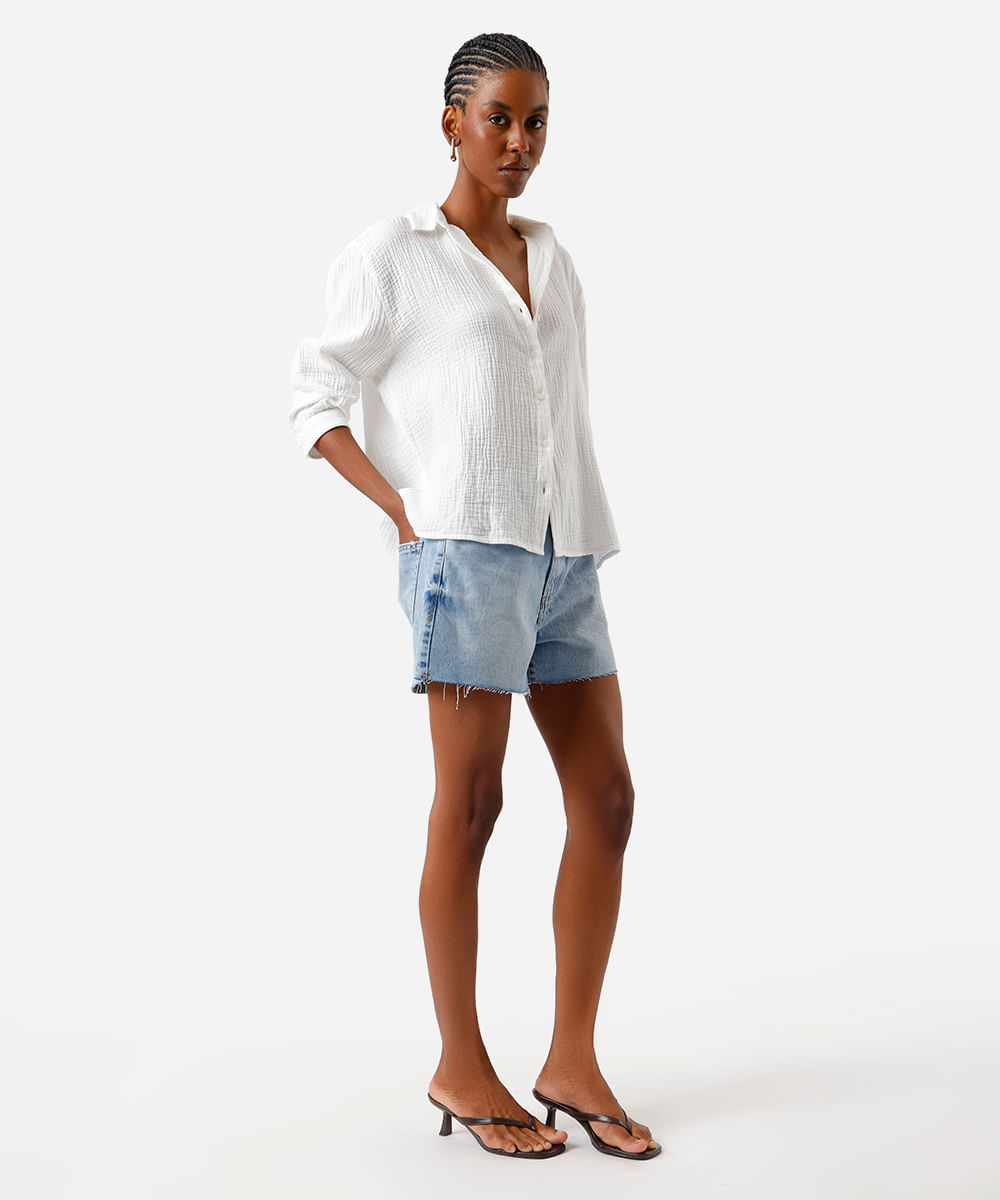 camisa feminina de algodão texturizada off white