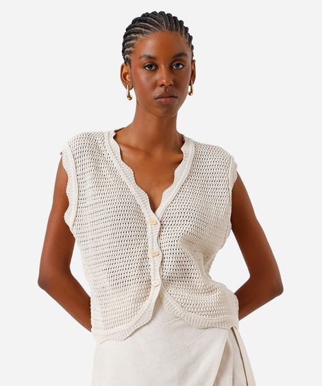 colete feminino de tricot decote v off white