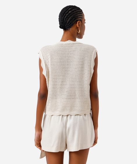 colete feminino de tricot decote v off white
