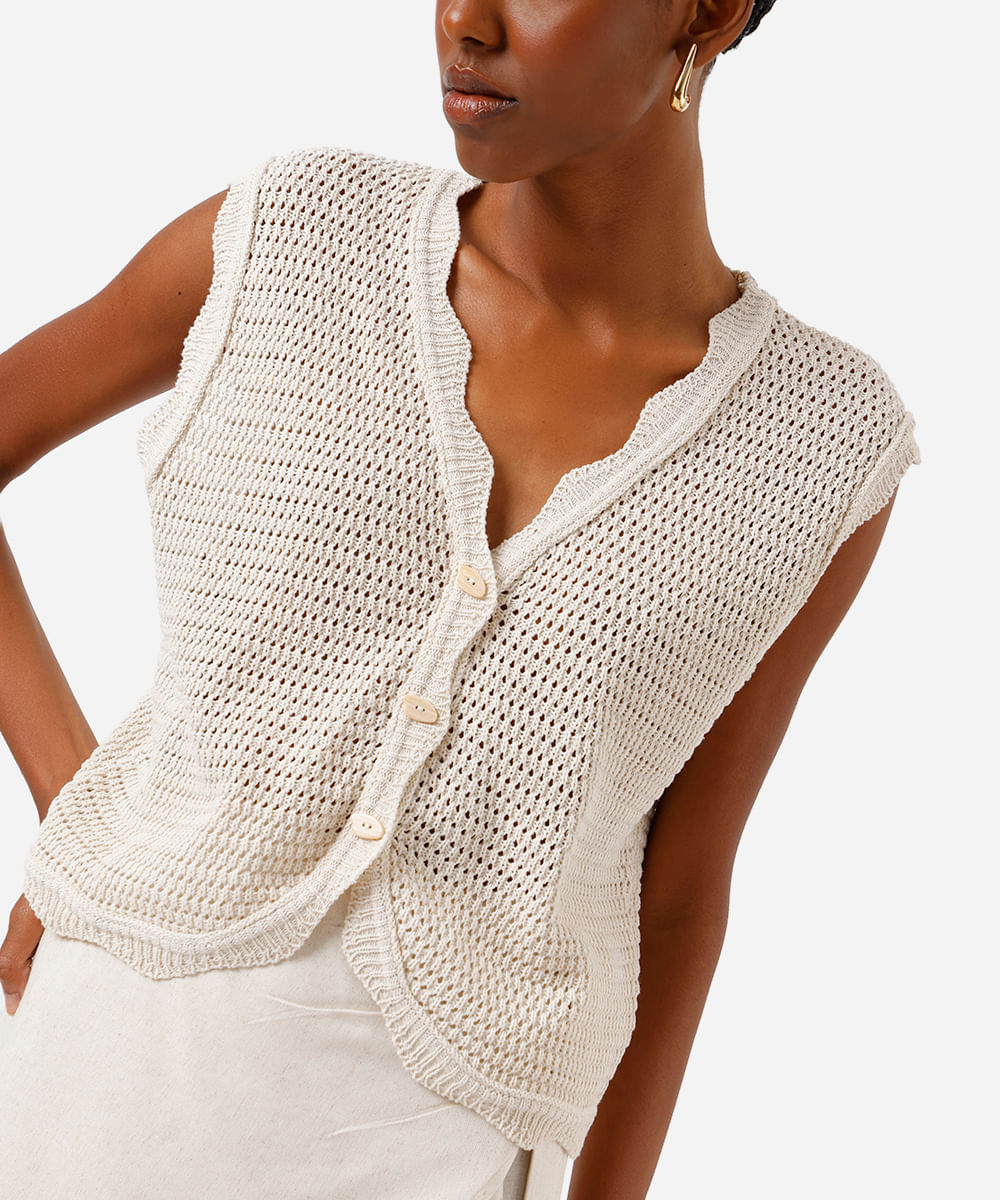 colete feminino de tricot decote v off white