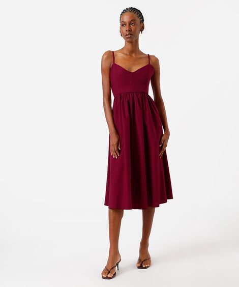 vestido midi alça fina feminino com algodão decote coração vinho
