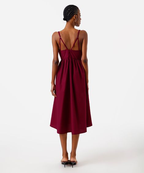 vestido midi alça fina feminino com algodão decote coração vinho