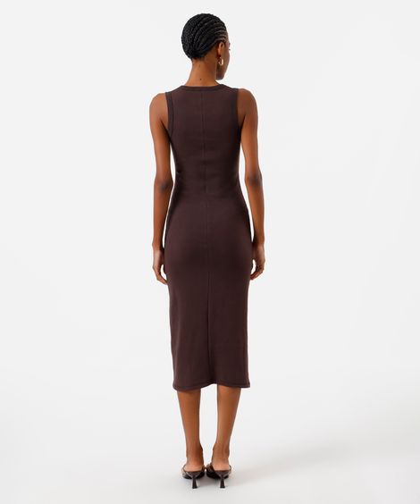 vestido midi básico feminino de algodão marrom