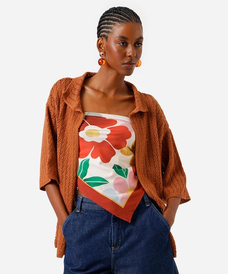 camisa feminina de tricot aberta laranja
