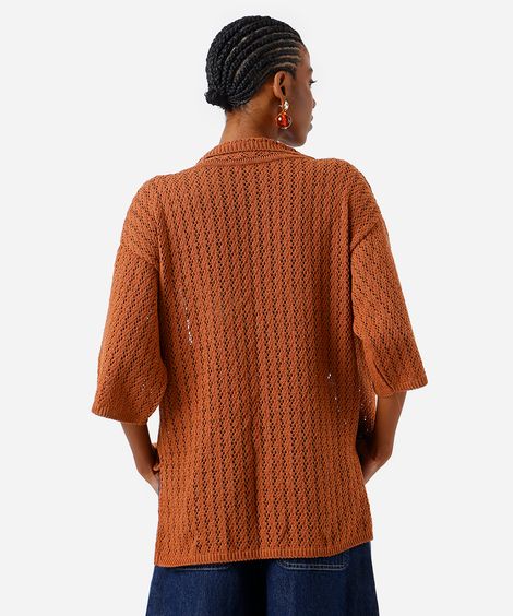 camisa feminina de tricot aberta laranja
