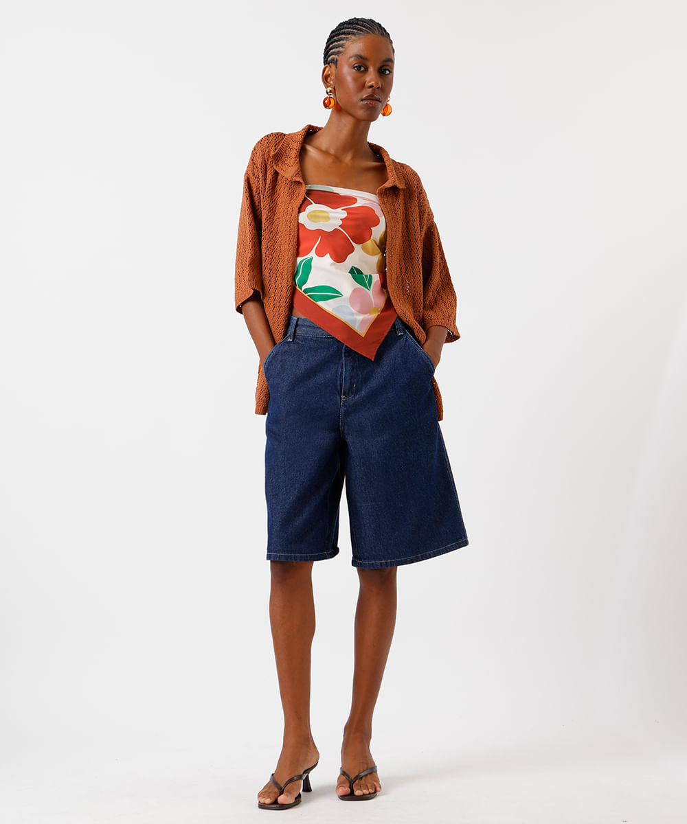 camisa feminina de tricot aberta laranja