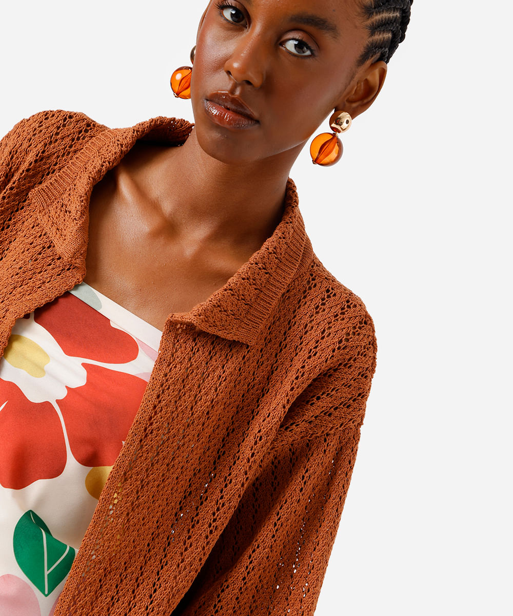 camisa feminina de tricot aberta laranja