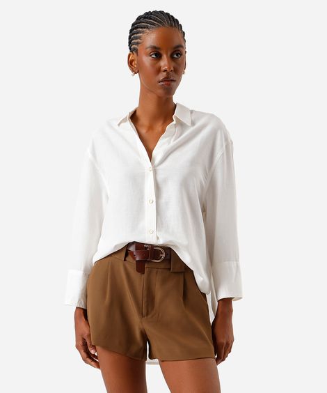 camisa feminina com linho manga longa off white