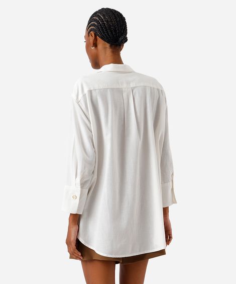 camisa feminina com linho manga longa off white