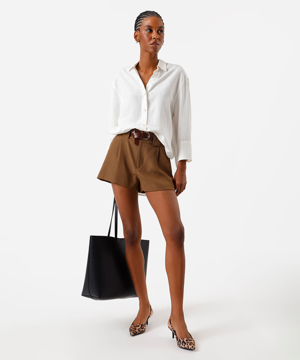 camisa feminina com linho manga longa off white