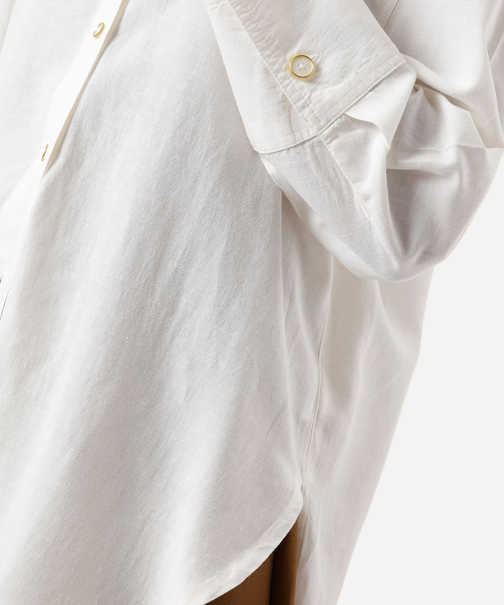 camisa feminina com linho manga longa off white