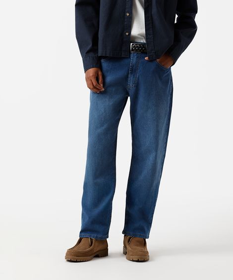 calça reta masculina jeans azul