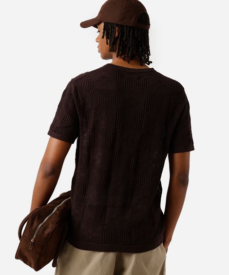 camiseta masculina de tricot floral marrom