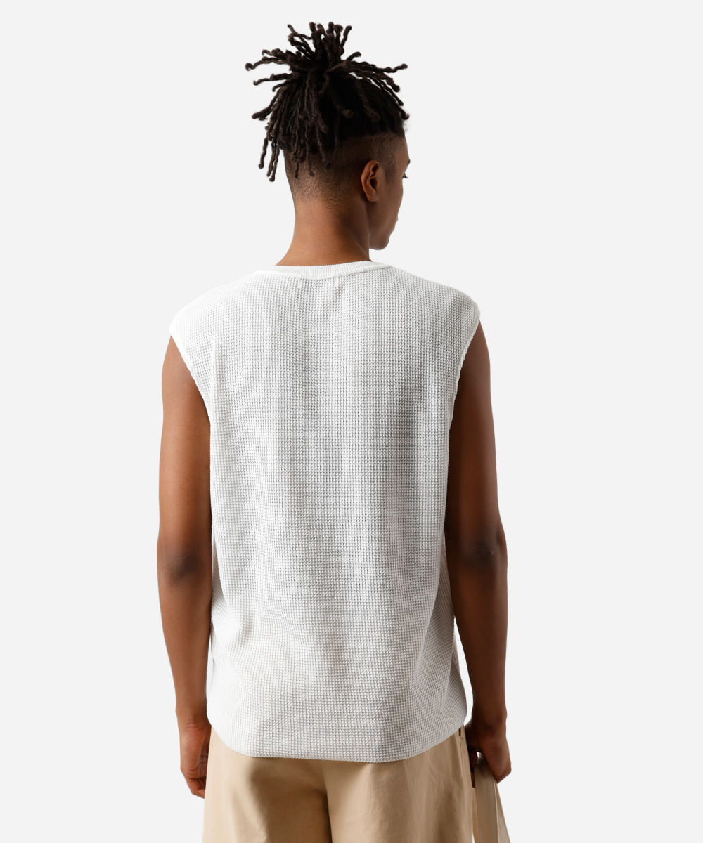 regata raglan masculina de tricot texturizada off white