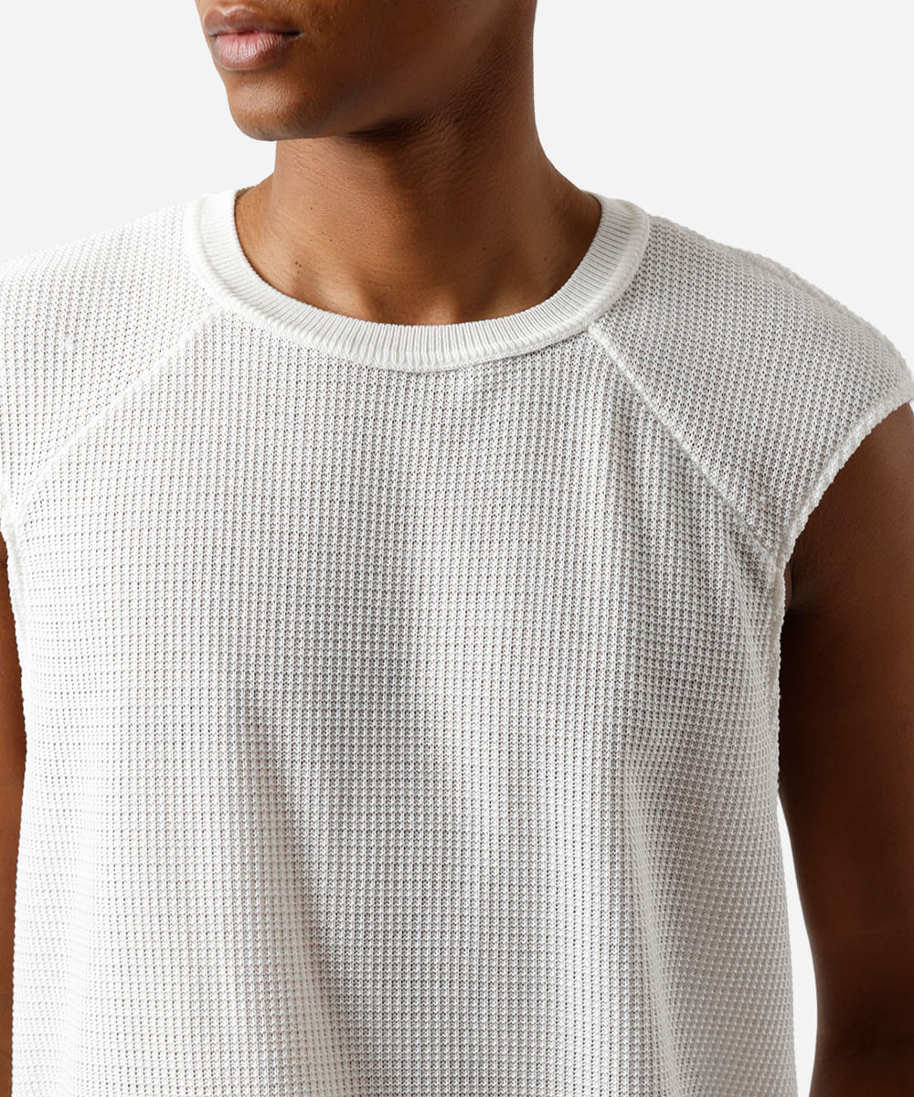 regata raglan masculina de tricot texturizada off white