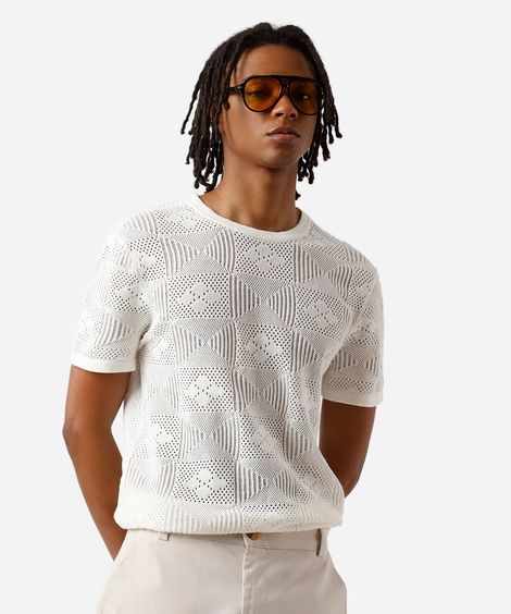 camiseta masculina de tricot floral off white