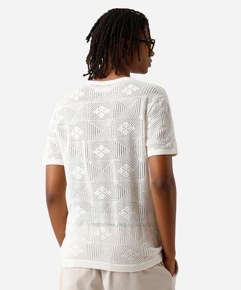 camiseta masculina de tricot floral off white